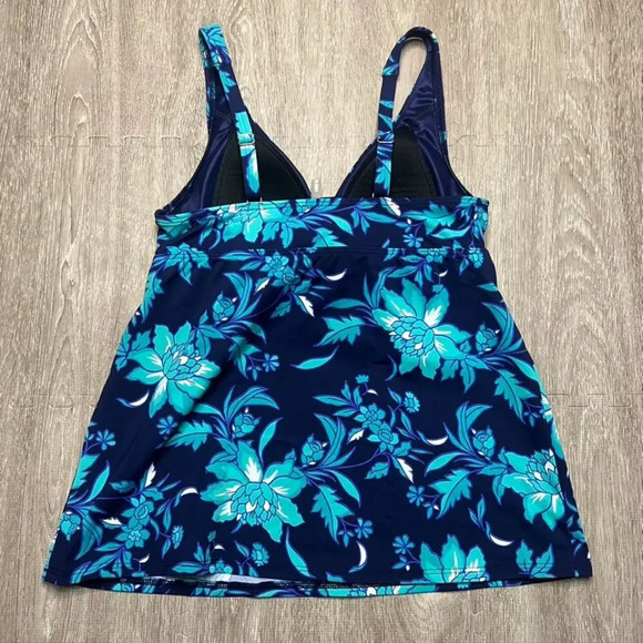 Lands' End Women's Floral Tankini Top Blue Size 6 Adjustable Straps - Picture 3 of 3